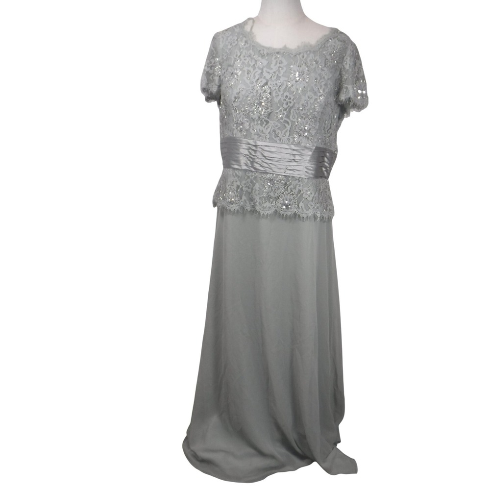 May Queen Beaded‎ Lace Sequin Formal Gown Silver Grey Mother of the Bride